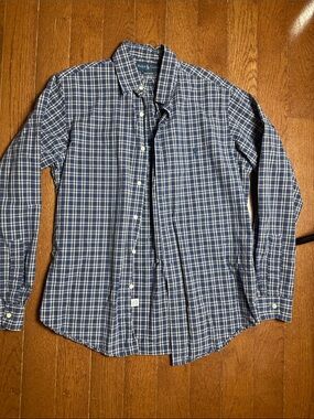 Ralph Lauren Navy and White Plaid Button-Down Shirt - Men's